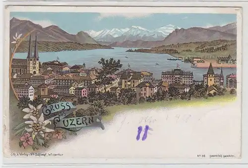 70130 Ak Lithographie Gruss aus Luzern Totalansicht um 1900