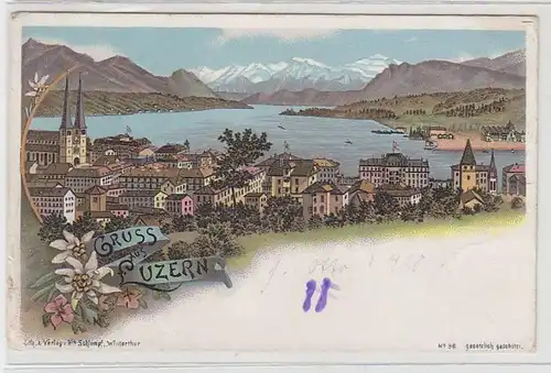 70130 Ak Lithographie Gruss de Lucerne Vue totale vers 1900
