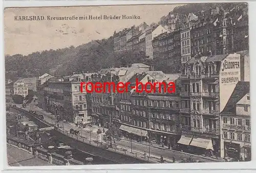 70145 Ak Karlsbad Kreuzstraße avec hôtel Frères Hanika 1922