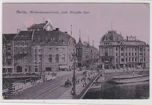 70253 Feldpost Ak Berlin Weidendammerbrücke links komische Oper 1917