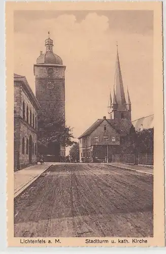 70417 Ak Lichtenfels a.M. Stadtturm und katholische Kirche um 1930