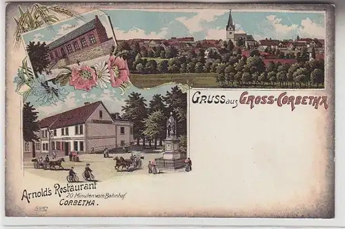 70484 Ak Lithographie Gruss de Gross-Corbetha Arnold's Restaurant vers 1920