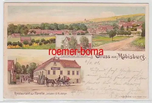 705667 Ak Lithographie Gruss de Möbisburg Restaurant sur la truite 1901