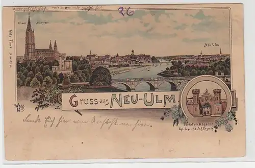 70605 Ak Lithographie Greuss de Neu-Ulm Portail de la caserne 12.Inf.Reg. vers 1900
