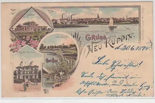 70658 Ak Lithographie Gruss aus Neu-Ruppin Gasthaus usw. 1898