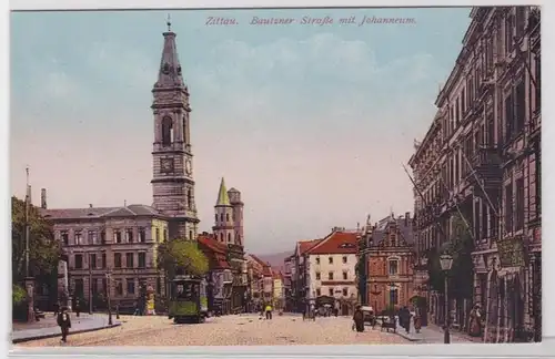 70763 Ak Zittau Bautzner Strasse mit Johanneum um 1910
