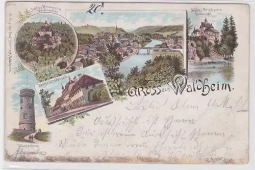 70797 Ak Lithographie Gruss aus Waldheim Schloss Kriebstein, Wachturm usw. 1898