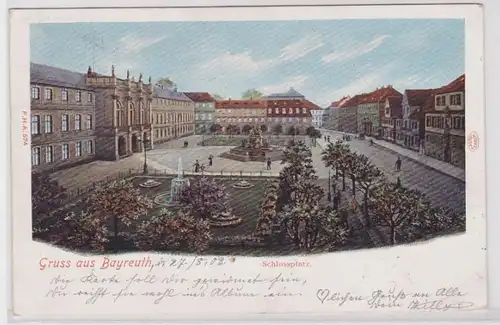 70843 AK Gruss de Bayreuth - Château avec parking, Fontaine, Parc 1912