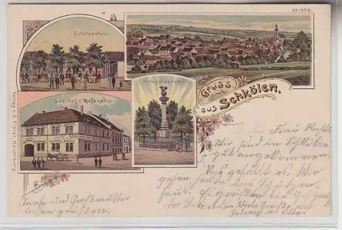 70894 Ak Lithographie Gruß aus Schkölen Gasthof usw. 1902