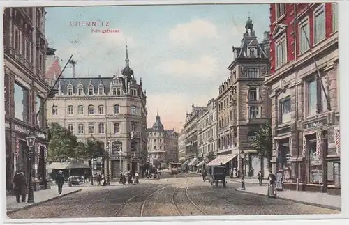 70927 Ak Chemnitz Königstrasse avec des magasins vers 1910