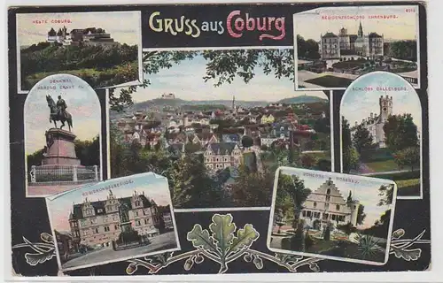 70943 Ak Gruss aus Coburg, Mehransicht, u.a. Schloss Rosenau, Veste Coburg 1913