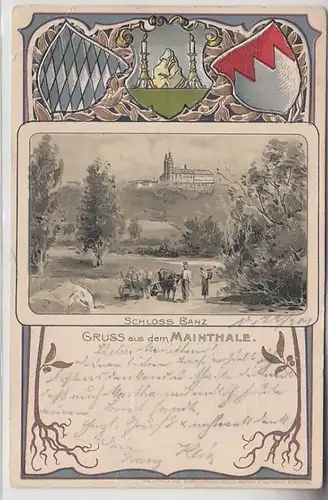 70981 Armoiries Blattes Bleu Ak Salutation du Mainthale Château de Banz 1901