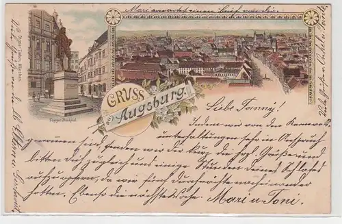 70989 Ak Lithographie Gruss d'Augsbourg Monument à Fugger et vue totale 1897