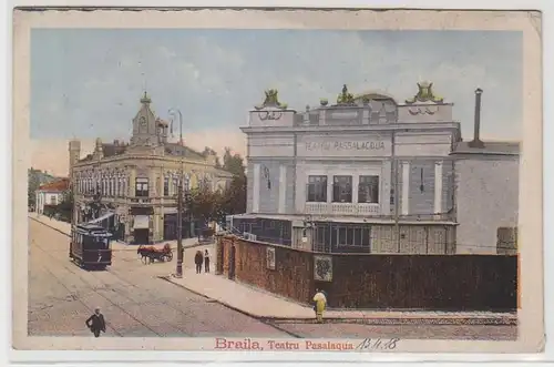 70996 Poste de terrain Ak Braila Roumanie Teatru Paslaqua avec tram 1916