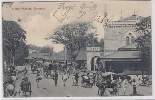 71004 AK Colombo - Pettah Market, Straßenansicht mit regem Handelstreiben 1906