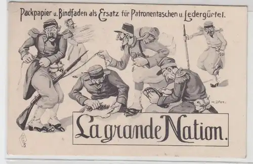 71007 Propaganda Ak 'La grande nation' Satire France Soldats militaires 1914
