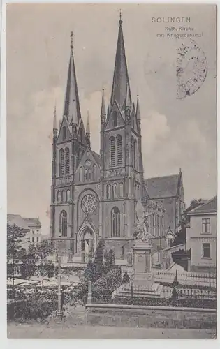 71077 Ak Solingen, Kath. Kirche mit Kriegerdenkmal, 1913