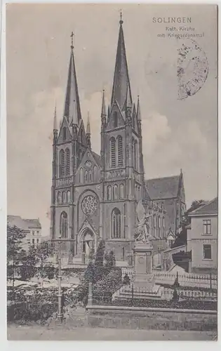 71077 Ak Solingen, église Kath. avec monument aux guerriers, 1913