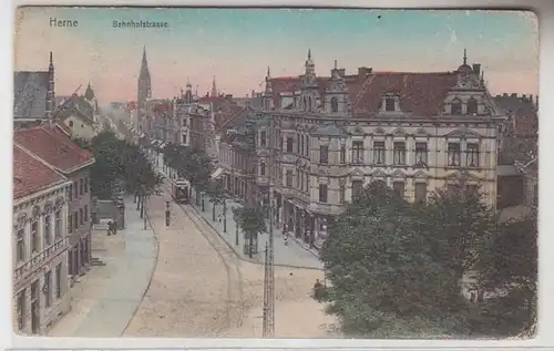 71108 Ak Herne Bahnhofstrasse avec tramway vers 1910