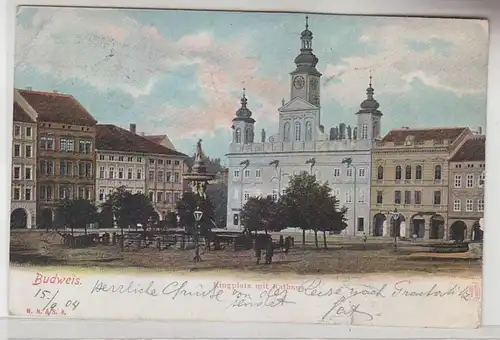 71118 Ak Budweis Ringplatz avec hôtel de ville 1904