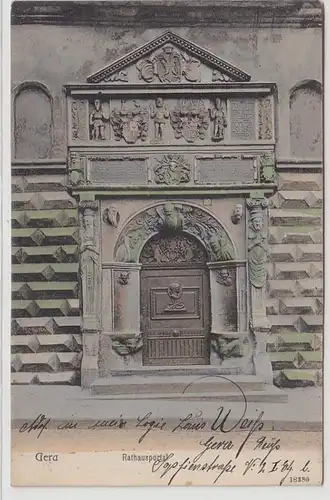 71183 Ak Gera, Rathausportal Vorderansicht 1908