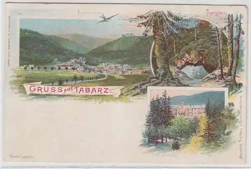 71272 Ak Lithographie Gruß aus Tabarz Thorstein, Panorama, Schiesshaus um 1900