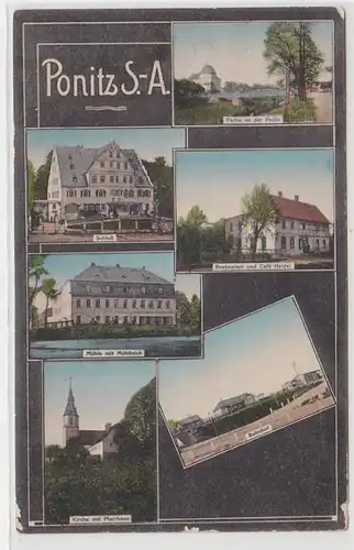 71315 Mehrbild Ak Ponitz S.-A. Bahnhof, Restaurant usw. 1914