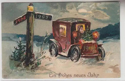 71317 Neujahrs Ak der Weihnachtsmann kommt mit dem Automobil 1909