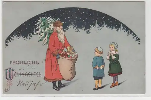 71318 Fröhliche Weihnachten Ak Weihnachtsmann mit Sack voll Geschenken 1913