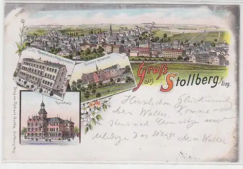 71438 Ak Lithographie Gruss aus Stollberg im Erzgebirge 1896