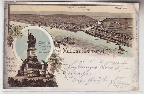 71498 Ak Lithographie Gruß vom National Denkmal a.d.Niederwald 1899