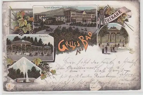 71508 Ak Lithographie Gruss de Bad Neuenahr Kurhotel & Kurgarten 1899