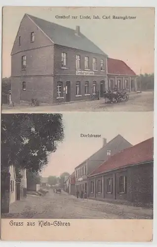71560 Ak Gruss aus Klein-Göhren, Gasthof zur Linde, Dorfstrasse um 1920