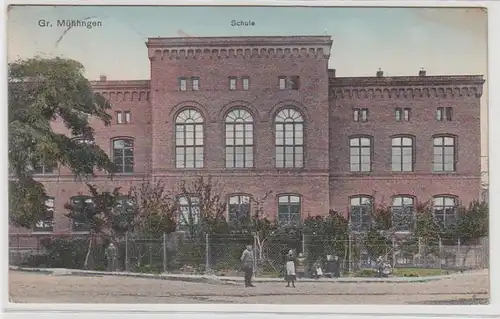 71561 Ak Gr. Mühlingen, Ansicht Schule, 1914
