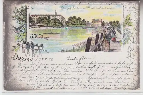 71611 Ak Lithographie Gruss aus Dessau herzogliches Schloss mit Mühle 1899