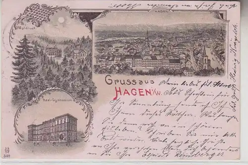 71620 Ak Lithographie Gruss de Hagen dans W. Real Gymnasium etc. 1900