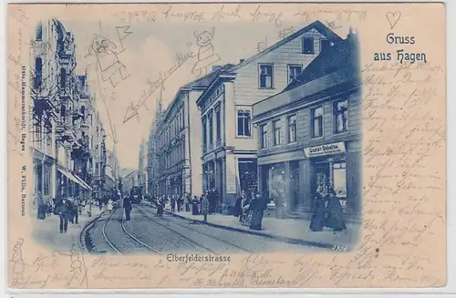 71631 Ak Salut de Hagen Elberfelderstrasse avec des magasins 1899