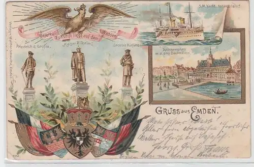 71688 Ak Lithographie Gruss aus Emden Erinnerung an den Kaiserbesuch 1902