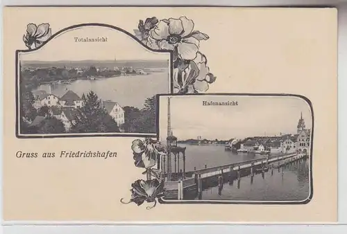 71710 Mehrbild Ak Gruss aus Friedrichshafen Totalansicht und Hafenansicht 1911