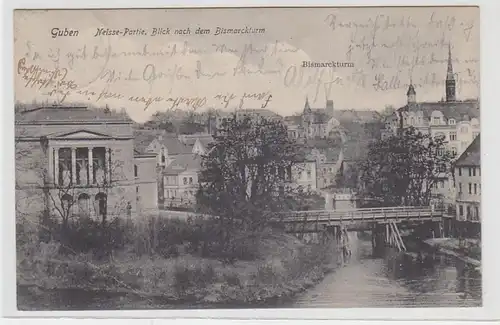 71756 Ak Guben (poln. Gubin), Neisse-Partie, Blick nach dem Bismarckturm, 1903