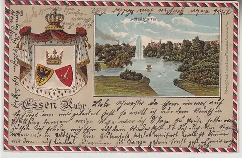 71767 Ak Essen (Ruhr) mit Wappen, Ansicht Stadtgarten, 1905