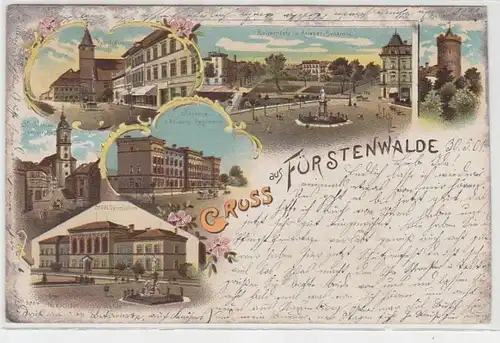 71769 Ak Lithografie Gruss aus Fürstenwalde, Ansicht Kaserne usw., 1901