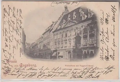 71819 Ak Gruss de Augsburg Welserhaus avec monument à Fuggerdenmmal 1897
