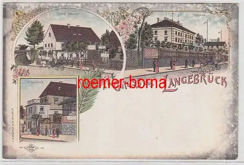 71872 Ak Lithografie Gruss aus Langebrück Hennig's Restaurant um 1900