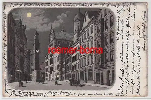 71887 Mondscheinkarte Gruss aus Augsburg Untere Maximilianstraße 1899