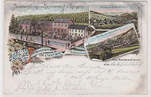 71918 Ak Lithographie Gruss aus dem Panorama Restaurant bei Niederschlema 1899