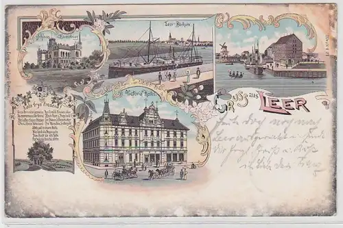 71927 Ak Lithographie Gruss aus Leer Victoria Hotel usw. 1898