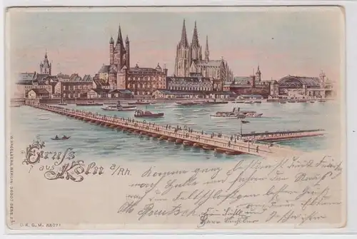 71955 AK Salutation de Cologne am Rhein - Vue de la ville avec Cologne Dom, gare 1899