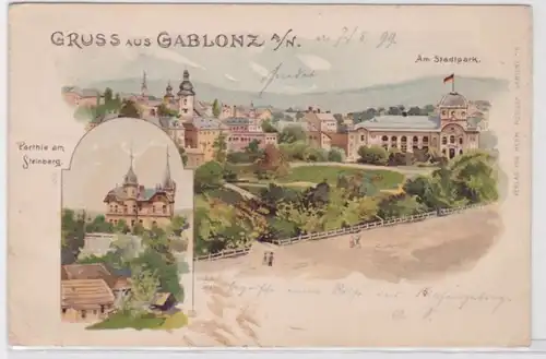 71966 Ak Gruss de Gablonz au Neisse - Partie am Steinberg, au parc de la ville 1899
