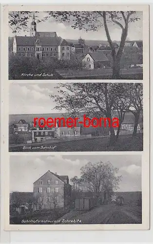 72002 Mehrbild Ak Schrebitz Bahnhofsrestaurant, Kirche und Schule 1936